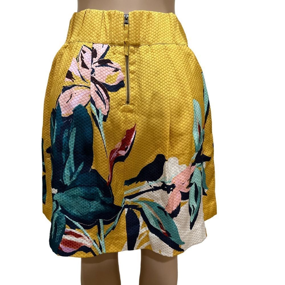 Anthropologie Maeve Yellow Gold Floral Bird Print Skirt - Picture 4 of 11